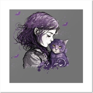 Cat Purple up Posters and Art